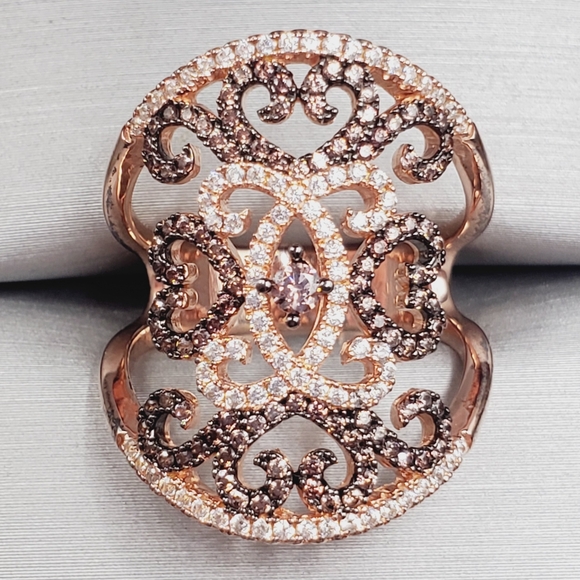 18k Rose Gold / 925 Silver Chocolate Diamond Swirl Lace Ring